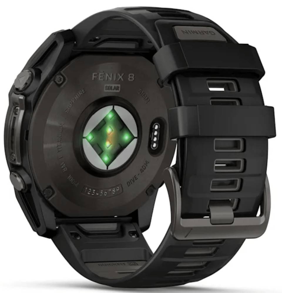 Garmin Fenix 8 Solar Sapphire DLC 51мм Темно-серые с черным ремешком