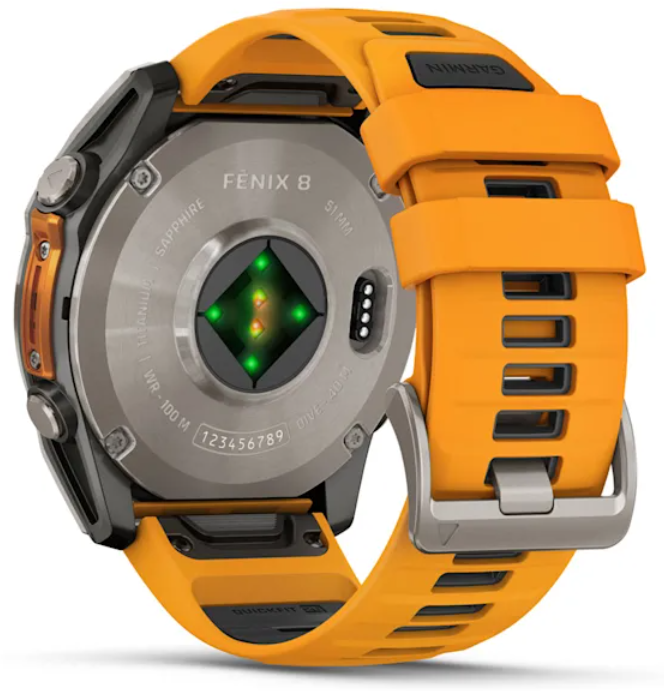 Garmin Fenix 8, 51 мм, AMOLED, Sapphire Titanium with spark orange/graphite silicone band